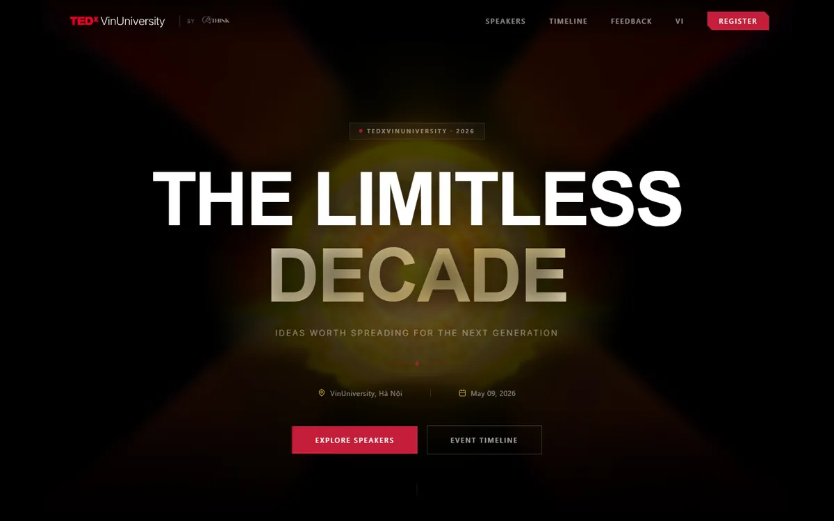 Ảnh chụp trang chủ website TEDxVinUniversity 2026